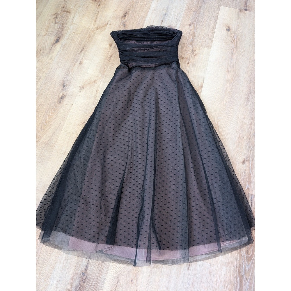 2000's BCBGMAXAZRIA Womens 6 Strapless Midi Prom Dress Black Tulle Whimsy goth
